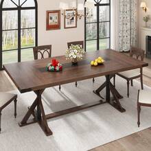 ​​94/78 Inch Rectangle Kitchen Farmhouse Table For 8-10 People W/ Thick Waterproof Wood Tabletop & Wood Strip Base For Kitchen/Dining/Living Room​​ - 棕色和黑色 - 查看 1
