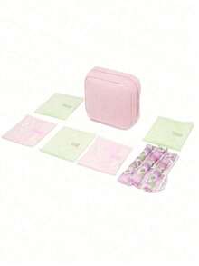Large Capacity Sanitary Napkin Storage Bag, Multi-Functional Portable Storage Box, Coin Purse And Mini Cosmetic Bag, Nursing Pad Holder, Tampon Bag, Feminine Product Bag, Casual Style, Polyester Material, Perfect Storage Solution And Good Gift