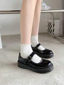 3 Pairs Women's Ruffle Trim Mid-Calf Socks, Suitable For Loafers And Flats, Solid Color Socks For Back To School, Japanese Style