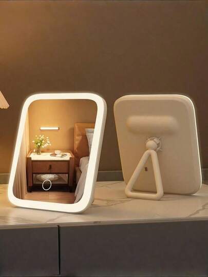 Makeup Mirror With LED Lights, Portable Travel Mirror Folding Mirror With Stand Adjustable, 3 Color Modes, Illuminated Vanity Mirror, Smart Dimmable Touch Screen, Vanity Mirror For Dressing Table, Bedroom, Changing Room, Mirror With 360° Rotation, Desktop USB Rechargeable, Valentine's Day , Mother's Day , Gift For Girls,Graduation Gift