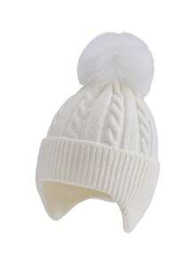 1 件儿童针织帽，带绒球，保暖护耳帽，适合男孩和女孩，秋冬 - 1PC - 查看 4