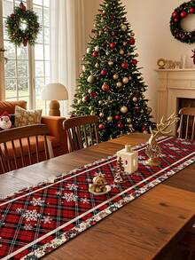 1pc Christmas Decorative Table Runner, Santa Claus, Christmas Tree, Snowflake Print, Digital Printing Technique, Christmas Table Decor, Multiple Size Options, Linen-Like Material, Suitable For Living Room, Dining Room, Gathering, Party