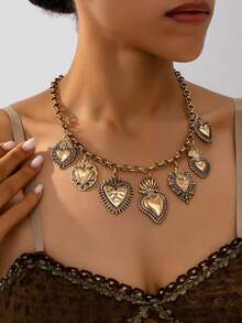 1 件女士时尚吊坠项链，哥特式风格多种吊坠设计，包括火焰和心形，适合日常佩戴，适合作为情人节礼物、妈妈、母亲、母亲节、礼物 - 愛心 - 查看 1