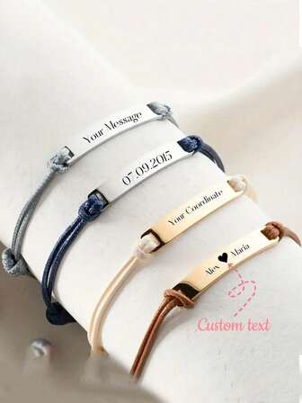 1pc Customized Handmade Synthetic Fiber Bracelet, Bohemian Design, Personalized With Name, Date, Coordinates, Suitable For Daily Wear And Gifting, Ideal For Valentine's Day And All Seasons
