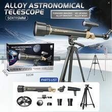 SCIENCE HORSE Teleskop astronomiczny 50/500 mm, stop aluminium, z okularem binokularowym o powiększeniu 30/60x, ręcznym ustawianiem ostrości, w zestawie uchwyt na smartfona i składany statyw – odpowiedni do obserwacji gwiazd, księżyca i aktywności na świeżym powietrzu, dla osób w wieku 8+ lat