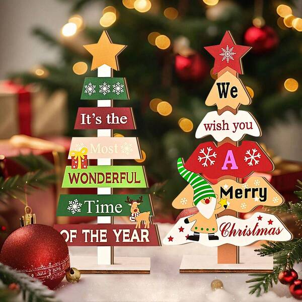 1PC 2D Flat Wooden Christmas Tree Decor Of Table Desk Top Wooden Sign Designed With We Wish You A Merry Christmas Elk,Rustic Christmas Gnomes Ornaments For Home, Hotel, Shop, Bar, Market Decor,Christmas Table Centerpieces Decorations Home Decor Christmas Decorations Room Decor Winter
