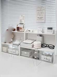 1 件双层桌面整理架，多功能展示架，适用于书桌、宿舍、办公室、化妆品、文具、盆栽植物、护肤品（不含贴纸）