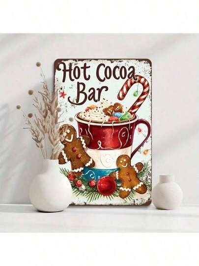 2D Flat, Vintage Christmas Cafe Metal Wall Art - 8x12 Inch Rustic Iron Sign " Perfect For Home, Garage, Or Outdoor Decor | Unique Holiday Gift Idea, Christmas Decorations, Perfect For Room Decor Home Decor