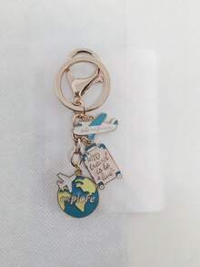 [1 件全球旅行钥匙扣] 创意地球和飞机吊坠，时尚行李箱挂件，旅行纪念品，理想之选，环球探险必备，适用于包包和车钥匙装饰。圣诞礼物创意 - 淺灰色 - 查看 5