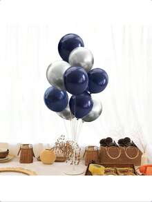 31pcs Navy Blue And Silver Balloons - 10 Inch Metallic Navy Blue And Silver Thickened Chrome Metallic Inflatable Balloons, Suitable For Birthday, Wedding, Baby Shower, Holiday, Carnival Party Decoration - Multicolor - View 8