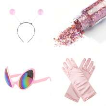 4pcs/Set Holiday Party Fun Cosplay Alien Halloween Valentine's Day Gift Glasses + Headband Mask Makeup Ball Party Gloves Hair Accessories Costume Props, New Glitter Sequin Christmas Party Stage Outfit