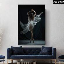 2D Flat, 1pc Ballet Girl In White Dress Elegant Dance Movement Modern Abstract Art Painting - Wrapped Wooden Frame Canvas Wall Decor, Classic Art Deco Style With Dark Blue Background, Indoor/Outdoor Hook Installation For Home, Office, Bathroom - Perfect Gift For Christmas, Halloween, Housewarming - Durable Framed Ballet Wall Art, 2D Flat, Christmas Decor - Multicolor - View 5