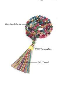 6mm Tourmaline Mala Beads Knotted Necklace For Women Men Japamala 108 Beads Yoga Meditation Rosary Prayer Jewelry Tassel Charm Bohemian Vintage Jewelry - Multicolor - View 5