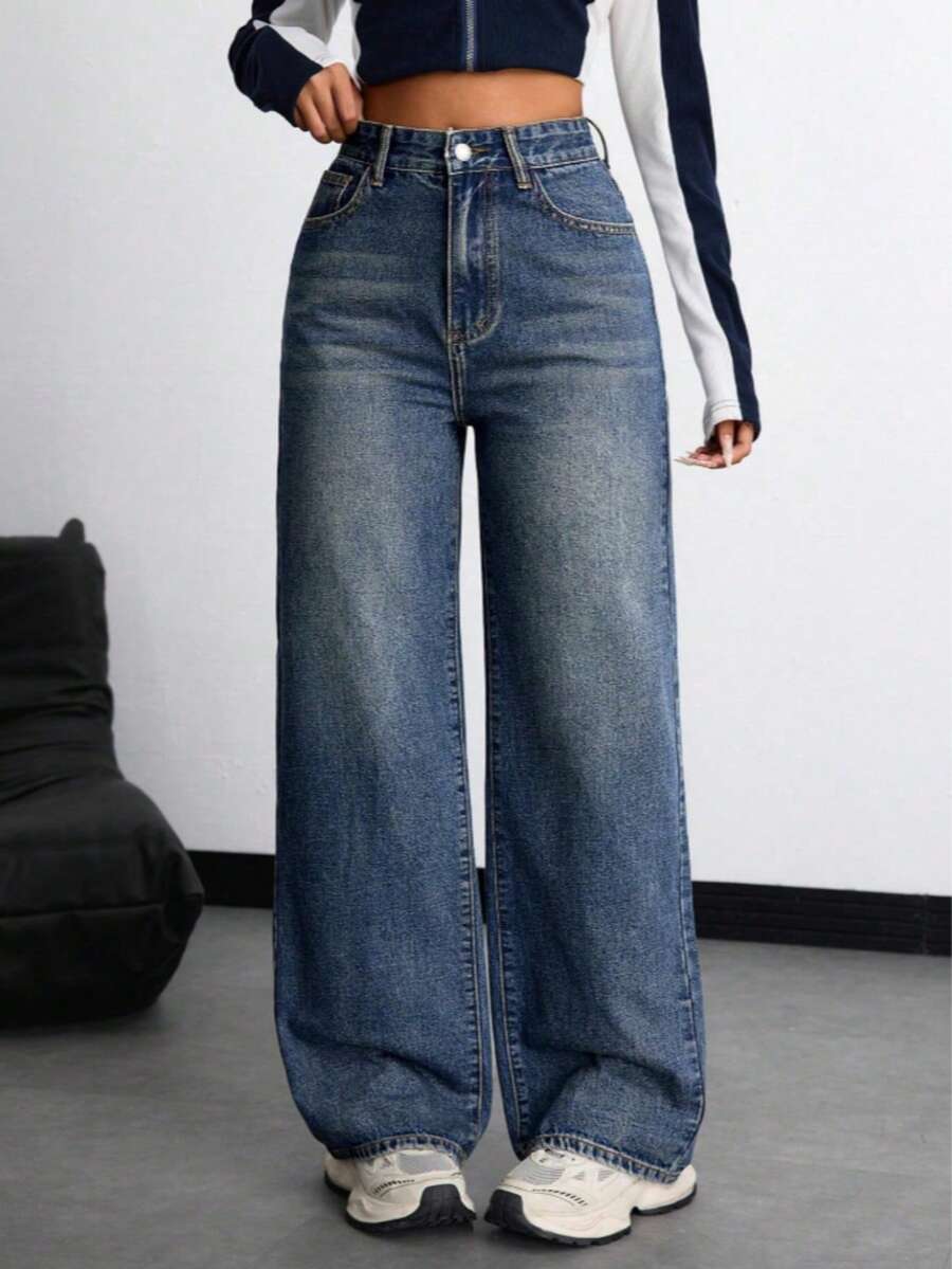 Straight-Leg Grey Denim Jeans For Teenagers - Medium Wash - View 1