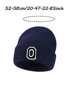 1 件儿童针织帽，26 个字母图案，纯色针织帽，女童儿童帽子，户外保暖帽，秋冬 - 藏蓝色 - 查看 10