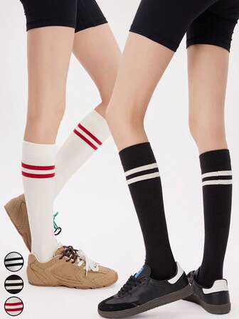 1双女士返校季中筒袜，撞色设计，吸睛配饰袜，女士时尚配饰及膝袜，返校季吸睛配饰中筒袜，Y2K风格，舒适袜子