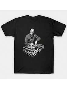 Men  Size MR ROGERS Men DJ Turntable Graphic T-Shirt Cotton Black Retro Style Round Neck Short Sleeve Tee With Vintage DJ Print Comfortable Stylish For All Seasons Music Lover Apparel Casual Stylish Top Comfortable Fit  Men Size L-3XL - 黑色 - 查看 2