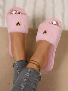 Dép bông trang trí hình trái tim thời trang cao cấp dành cho nữ, mềm mại và thoải mái, đế mềm, nhẹ, thích hợp cho phòng khách và phòng ngủ, mọi mùa - Hồng - Xem 2