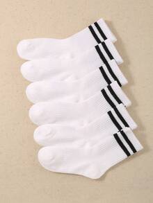 12 Pairs Kids' Striped High Ankle Sports Socks, Black & White, Autumn/Winter Style - Multicolor - View 5