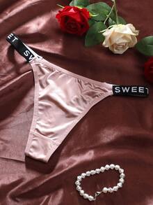 6 sztuk damskich majtek typu stringi z paskiem w kształcie litery, niski stan, oddychające, dopasowane, miękkie, błyszczące, wykonane z satyny - Wielokolorowe - Zobacz 5