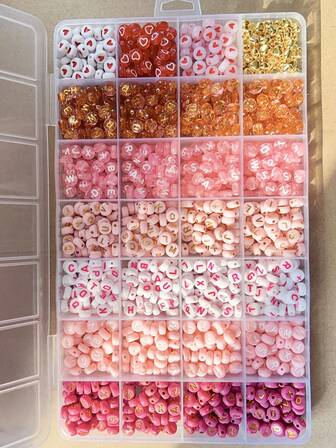 Juego de 300/840 piezas de cuentas de letras de color rosa, rojo, blanco y dorado, y cuentas de acrílico con forma de corazón - Kit de fabricación de joyas - Adecuado para manualidades de joyería DIY, pulseras hechas a mano, suministros para collares