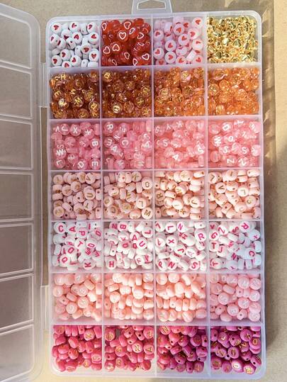 300/840pcs Pink, Red, White, Golden Letter Beads And Heart Shaped Acrylic Bead Combo Set - Jewelry Making Kit - Suitable For Jewelry DIY, Handmade Bracelet, Necklace Craft Supplies