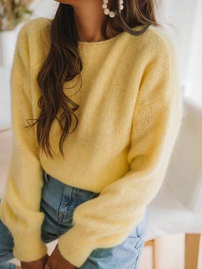 Women's Elegant New Knit Top, Lightweight Loose Knit Pullover Sweater, Comfortable Soft Flattering Versatile Sweater For Autumn/Winter