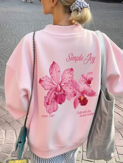 Sudadera casual de mujer con estampado floral y cuello redondo, de moda y versátil, adecuada para otoño/invierno