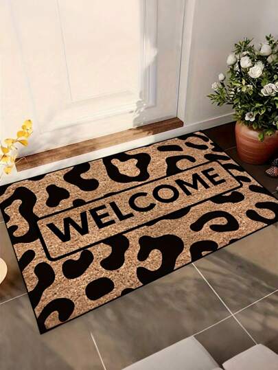 1pc Leopard Print Welcome Mat, Polyester Fiber Entrance Carpet, Suitable For Kitchen, Dining Room, Hallway, Bathroom, Bedroom, Home And Room Decor, Doormat, Small Rug, Welcome Mat, Carpet, Floor Mat, Outdoor Doormat, Kitchen Rug, Home Decor, Front Door Mat, Area Small Rug, Outdoor Mat, Home Decor, Area Rug, Garden Carpet, Washable Rug