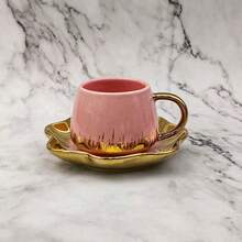 2pcs Ceramic Coffee Cup & Saucer Set, Macaron Colors Electroplated Silver/Gold/White/Black, 90ml Capacity, Couples Gift, Home/Party Use For Coffee, Tea, Water