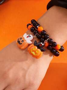 万圣节串珠手链，跨境热销可爱鬼南瓜吊坠手链套装，万圣节
