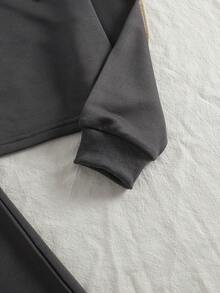 2 Pieces Set: Girls Solid Color Casual Pullover Sweatshirt & Loose Straight Leg Pants, Autumn - Dark Grey - View 4