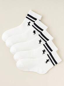 5双,1双,男女通用,小马,绅士骑马,马球元素,马球步行印花中筒袜,泡泡袜,蕾丝袜,泡泡蕾丝袜,流苏袜,婴儿必需品 - 彩色 - 查看 2