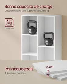 VASAGLE Bibliothèque, Étagère, Meuble de Rangement avec 5 Compartiments, Étagère sur Pied, Bibliothèque Cubique, pour Salon, Bureau, Salle à Manger, Blanc Nuage - Blanc - Voir 4