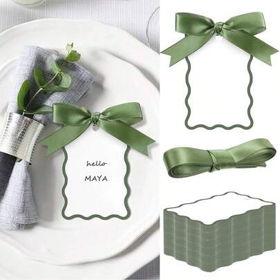 24 sets de tarjetas de nombre con forma de vieira para la mesa de boda DIY, que incluyen 48 tarjetas de mesa con nombre y 48 cintas para bodas, fiestas y celebraciones (verde salvia)
