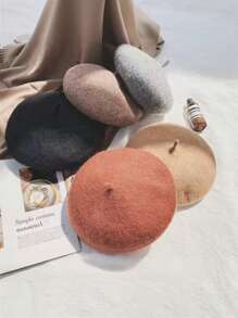 1pc Women's Solid Color Wool Warm Retro Beret Hat, Suitable For Students, Girls, British Style, French Artist, Casual Daily Wear, Autumn/Winter