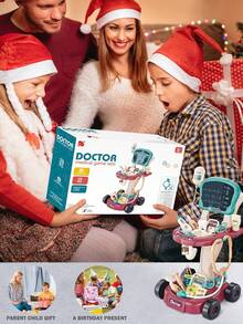 1pc Kids Doctor Playset, Medical Station Pretend Play Set For Boys And Girls, 29 Accessories With Lighted Mobile Cart, Eye Chart, Thermometer, Stethoscope, Pulse Oximeter, Great Gift For Toddlers