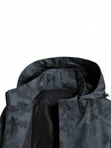 1 件运动型男士户外运动骑行钓鱼徒步防风防水迷彩软壳夹克 - 黑色 - 查看 6