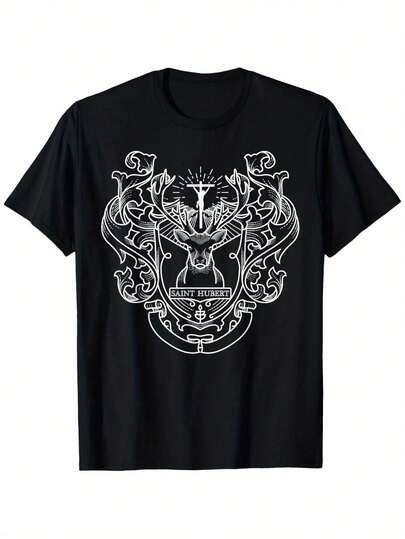 Camiseta para Hombre Hubert Hubertus Hunter Guardian -% Algodón Estilo Casual Suelto, Diseño de Impresión Blanca Exquisita, Tallas Negras de S a, Lavable aáquina, Cómoda para Todas las Estaciones CB1I