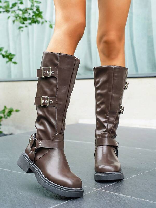 Stivali neri alla cavallerizza da donna con punta tonda, versatili e confortevoli stivali da donna alla caviglia per uso esterno, adatti per autunno/inverno e occasioni di festa