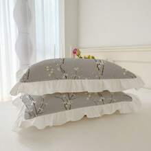 2 件花卉荷叶边枕套套装（不含枕芯），舒适透气柔软亲肤可机洗，适合宿舍、卧室、酒店、所有季节