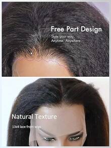 GABRIELLE Kinky Straight 13X6 Lace Front Wigs Transparent Lace Frontal Human Hair Wig Pre Plucked With Baby Hair 200 Density Yaki Straight Lace Front Human Hair Wigs For Woman - Natural Black - 查看 5