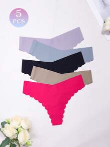 5 piezas de bragas sin costuras y sedosas con diseño de concha para mujeres, tangas de cintura baja delgadas y sexys, de secado rápido