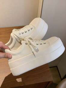 Fashionable Spring Dad Platform Sneakers In Synthetic Material - Beige [upgraded Solid Soft Sole] - View 11