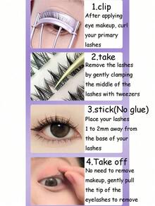 100pcs/Pack Graphic Dog Style Disposable Self-Adhesive False Eyelashes, Fluffy & Natural Look Lash Clusters,Eye Lash Clusters,Individual Eyelashes,Lashes,Fake Lashes - màu đen - Xem 8
