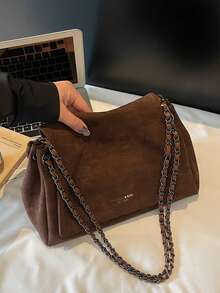 Túi Tote Nữ, Túi Đeo Vai Da Lộn Mềm Mại Có Dây Xích, Túi Đeo Chéo, Túi Đeo Hông Dung Tích Lớn, Ví Đi Làm Hàng Ngày - Cà phê - Xem 3