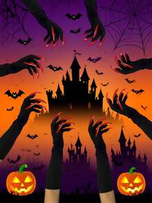 1pair Halloween Long Nail Ghost Gloves, Long Nail Role-Playing Arm Set, Black And White Design, Durable Polyester, Suitable For Theme Parties, Role-Playing Activities And Halloween Decorations, Halloween Costumes, Theme Event Accessories, Eerie Aesthetics, High-Quality Craftsmanship