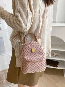 Women's Mini Printed Backpack, Faux Leather Material, Adjustable Shoulder Strap, Casual Zipper Shoulder Bag, Portable And Lightweight, Suitable For Teenagers, Women, College Students, For Outdoor, Travel, Hiking, Back To School, Work, Business, Commuting, Pink - Pink - View 8