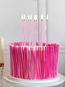 6 cây nến Macaron cong màu hồng dùng để trang trí bánh sinh nhật - Hồng - Xem 2