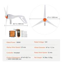 500W Wind Turbine Generator With Anemometer, 12V Wind Turbine Kit, 3-Blade Wind Power Generator, MPPT Controller And Adjustable Windward Direction, Suitable For Home, Farm, RVs And Boats - Orange - View 7